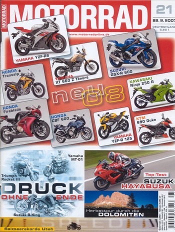 Titelbild: MOTORRAD 21/2007 – Moto Guzzi Griso 8V; Top-Test Suzuki Hayabusa 1300