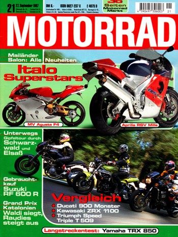 MOTORRAD 21/1997 – Ducati Monster 900; Kawasaki ZRX 1100; Triumph Speed Triple T 509; Test Yamaha TRX 850