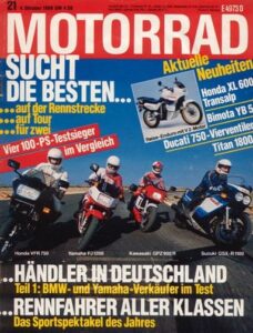 Titelseite: MOTORRAD 21/1986 – Dauertest Honda VFR 750 F; Titan 1800, built by Friedel Münch