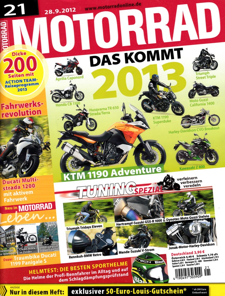 Titelbild: MOTORRAD 21/2012 – Dauertest-Bilanz Aprilia RSV4 R; Vergleich Aprilia NA 850 Nana vs. Honda NC 700 S DCT