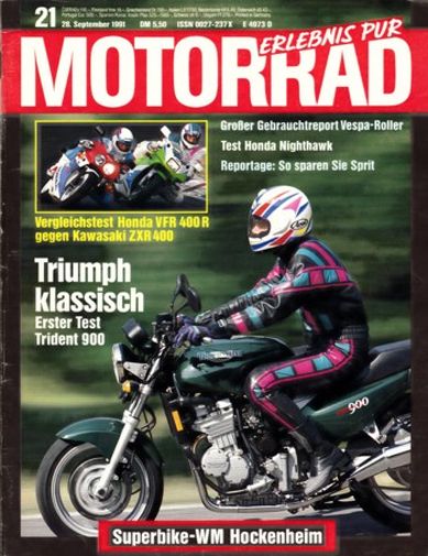 MOTORRAD 21/1991 – Test Triumph Trident 900; Honda VFR 400 R; Kawasaki ZXR 400; Test Honda CB 750 F Nighthawk
