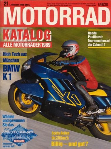 Titelbild: MOTORRAD 21/1988 – BMW K 1; Katalog, alle Motorräder 1989