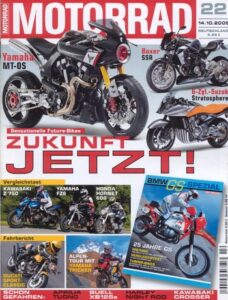 Titelseite: MOTORRAD 22/2005 – Honda Hornet 600 vs. Kawasaki Z750 vs. Yamaha FZ6