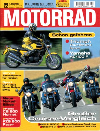 MOTORRAD 22/1997 – Test Yamaha YZ 400 F; Test Triumph Thunderbird Sport; BMW R 1200 C; Harley-Davidson Road King