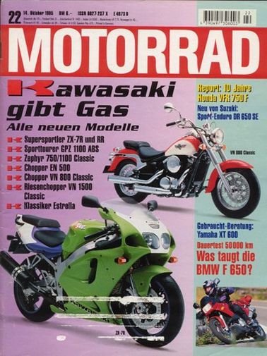 MOTORRAD 22/1995 – Test BMW F 650; Test Triumph Thunderbird 900; Honda VFR 750 F, 10 Jahre, Erinnerungen