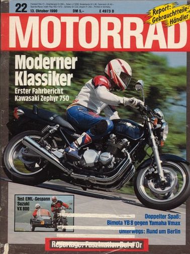 MOTORRAD 22/1990 – Bimota YB8; Yamaha Vmax, hier von Egli veredelt; Test Kawasaki Zephyr 750