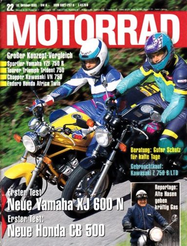 MOTORRAD 22/1993 – Kawasaki VN 750; Honda XRV 750 Africa Twin; Triumph Trident 750; Yamaha YZF 750 R