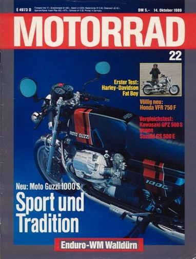 MOTORRAD 22/1989 – Kawasaki GPZ 500 S; Test Harley-Davidson Fat Boy; Honda VFR 750 F; Moto Guzzi 1000 S
