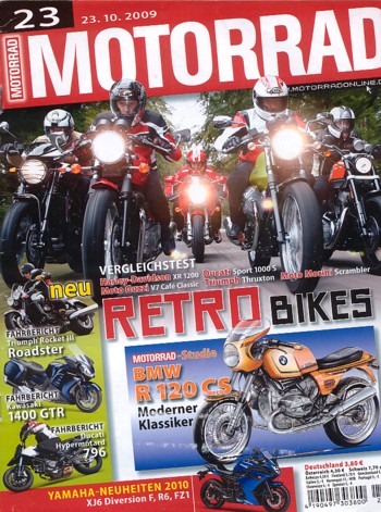 MOTORRAD 23/2009 – Test Kawasaki 1400 GTR; Test Ducati Hypermotard 796; Triumph Thruxton; Moto Guzzi V7 Café Classic