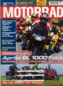 Titelseite: MOTORRAD 23/1999 – Aprilia SL 1000 Falco; BMW R 1100 S; Ducati ST4; Honda VTR 1000 F Firestorm