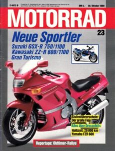 Titelseite: MOTORRAD 23/1989 – Kawasaki ZZ-R 600; Kawasaki ZZ-R 1100; Suzuki GSX-R 1100; Suzuki GSX-R 750
