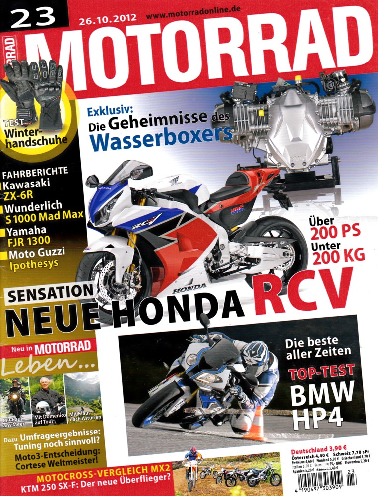 Titelbild: MOTORRAD 23/2012 – Top-Test BMW HP4; Wunderlich-BMW S 1000 RR Mad Max