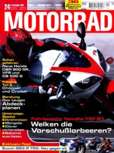 Titelseite: MOTORRAD 24/1997 – Honda CBR 900 RR Fireblade; Honda VFR 800; Yamaha YZF-R1; Suzuki GSX-R 750