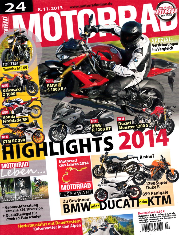 Titelbild: MOTORRAD 24/2013 – Top-Test Yamaha MT-09; Gebrauchtkauf Yamaha XJ6 / Diversion