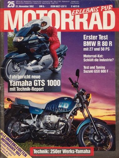 MOTORRAD 25/1992 – Test Yamaha GTS 1000; Test BMW R 80 R; Test Suzuki GSX 600 F; BMW K 75. ab Modell 1985, gebraucht kaufen