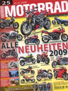 Titelseite: MOTORRAD 25/2008 – Top-Test Triumph Street Triple R; Dauertest-Bilanz Yamaha YZF-R1