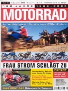 Titelseite: MOTORRAD 25/2003 – Top-Test Kawasaki Z 750; Gebrauchtkauf Honda CX 500