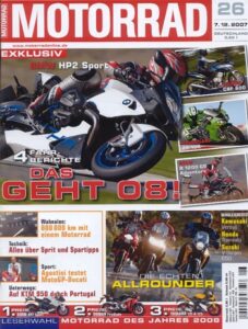 Titelseite: MOTORRAD 26/2007 – Top-Test Aprilia NA 850 Mana; Test BMW HP2 Sport