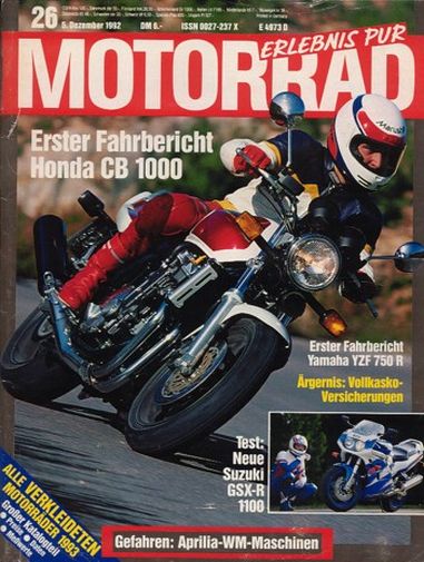 MOTORRAD 26/1992 – Test Yamaha YZF 750 R; Test Honda CB 1000; Test Suzuki GSX-R 1100; Yamaha XT 250, ab Modell 1980, gebraucht kaufen