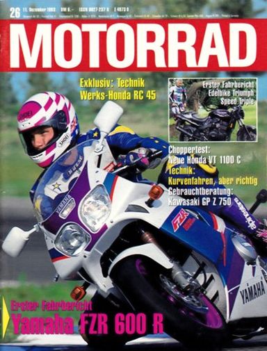 MOTORRAD 26/1993 – Test Yamaha FZR 600 R; Test Honda VT 1100 C Shadow; Test Triumph Speed Triple; Test MZ Saxon Country 500