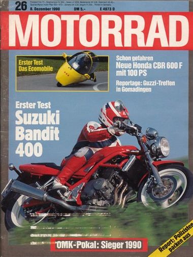 MOTORRAD 26/1990 – Test Ecomobile W 18 K5; Test Honda CBR 600 F; Test Suzuki GSF 400 Bandit; MZ ETZ 250, ab Modell 1982, gebraucht kaufen