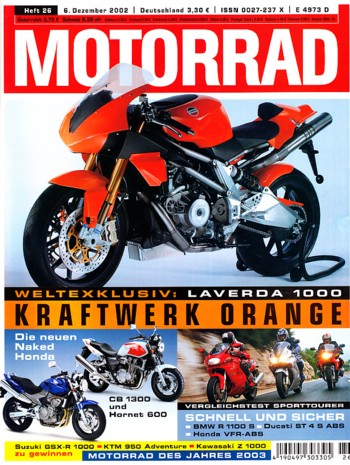 MOTORRAD 26/2002 – Harley-Davidson Fat Boy; Suzuki SV 650; Moto Guzzi V11 Sport Scura; Ducati 998 R