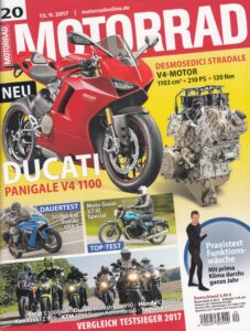 Titelseite: MOTORRAD 20/2017 - Ducati Panigale V4 1100 neu, Desmosedici Stradale V4-Motor, Vergleich Testsieger 2017