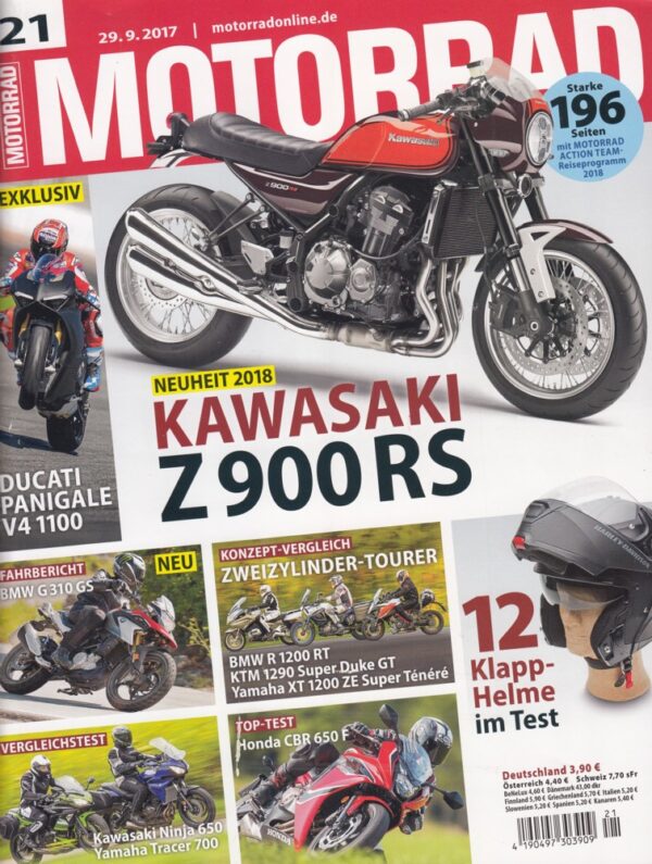 MOTORRAD 21/2017 - Kawasaki Z 900 RS Neuheit 2018, Ducati Panigale V4, 12 Klapphelme Test, 196 Seiten