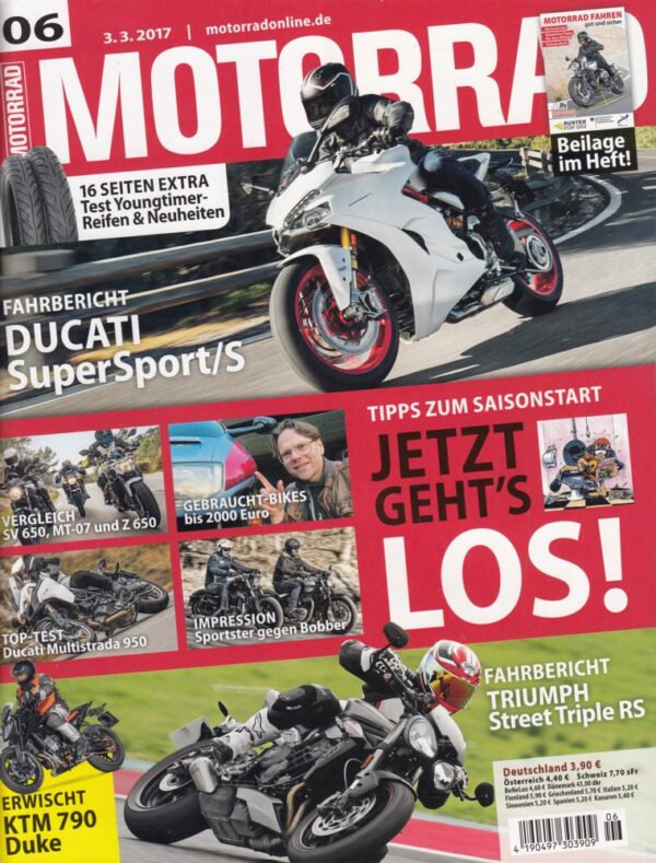 MOTORRAD 06/2017 – Ducati SuperSport/S, Saisonstart, Triumph Street Triple RS, 16 Seiten Extra