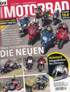 Titelseite: MOTORRAD 09/2017 – Track‑Test Superbikes • Exklusiv BMW F 900 GS • Top‑Test Triumph Street Triple RS
