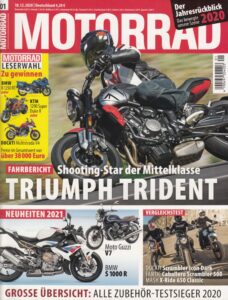 Titelseite: MOTORRAD 01/2021 – Triumph Trident 660, BMW S 1000 R, Ducati Scrambler