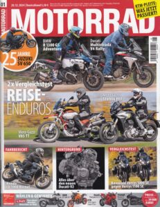 Titelseite: MOTORRAD 01/2025 – Honda CB 1000 Hornet; 25 Jahre Suzuki SV 650