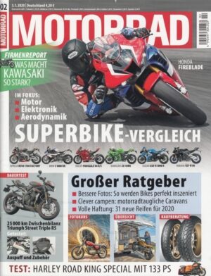 MOTORRAD 02/2020 – Fireblade im Vergleich, Kawasaki Report, Triumph Street Triple