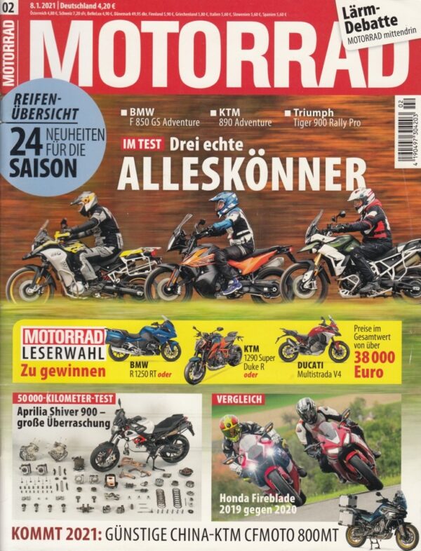 MOTORRAD 02/2021 – BMW F 850 GS Adventure, KTM 890 Adventure, Triumph Tiger 900, Honda Fireblade