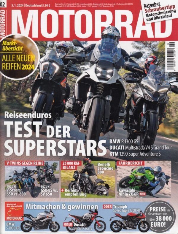 MOTORRAD 02/2024 – BMW R 1300 GS im Vergleich, Dauertest Benelli Leoncino 800