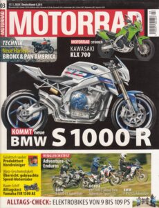 Titelseite: MOTORRAD 03/2020 – BMW S 1000 R, Harley Bronx, Kawasaki KLX 700, Adventure Enduros