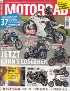 Titelseite: MOTORRAD 05/2021 – Ducati SuperSport 950 S, KTM 1290 Super Adventure S, Yamaha MT-07, Indian, Suzuki, BMW GS