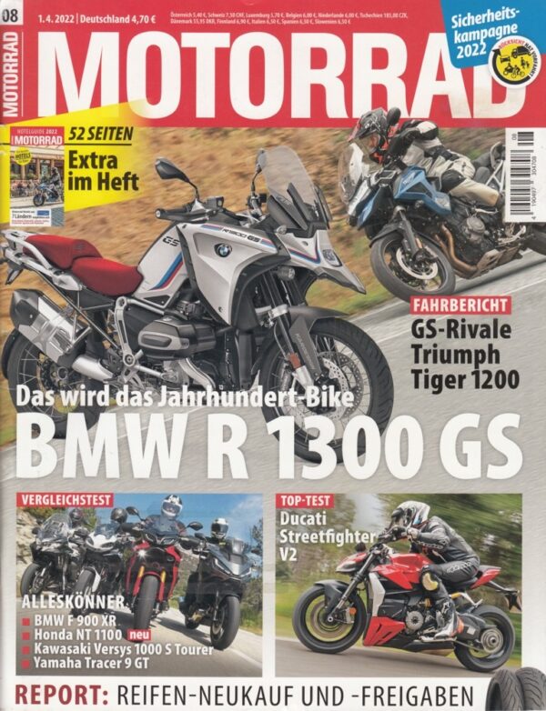 MOTORRAD 08/2022 – Honda NT 1100 im Vergleich, Top-Test Ducati Streetfighter V2