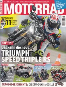 Titelseite: MOTORRAD 11/2021 – Triumph Speed Triple RS, Suzuki Hayabusa, Yamaha MT-09 alt/neu