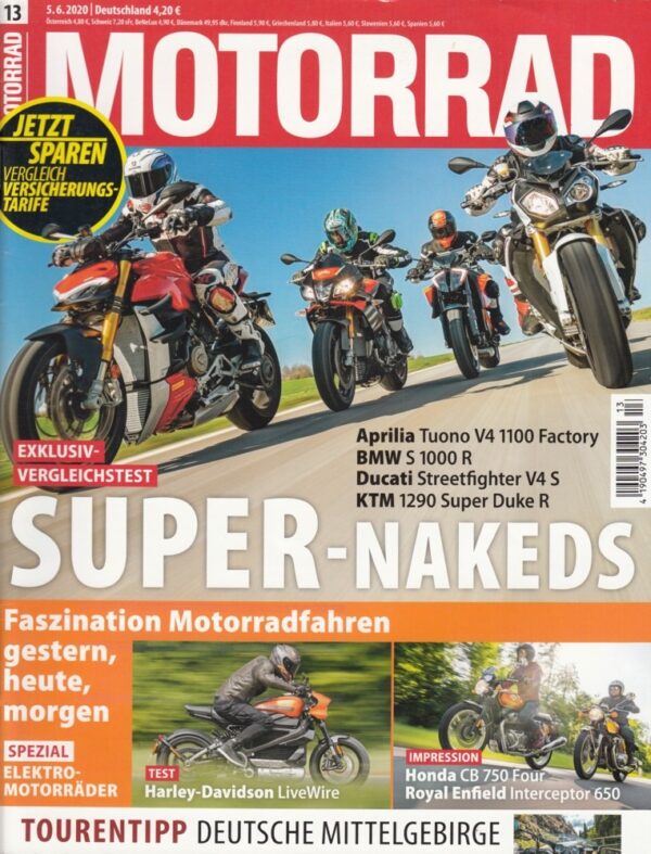 MOTORRAD 13/2020 – Super-Nakeds, Harley LiveWire, Honda CB 750 Four