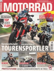 Titelseite: MOTORRAD 14/2020 – Tourensportler-Vergleich, BMW S 1000 XR, Ducati, KTM