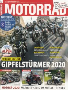 Titelseite: MOTORRAD 17/2020 – Alpenmasters, Gipfelstürmer, RS 660, Gold Wing