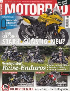Titelseite: MOTORRAD 18/2024 – Vergleich Suzuki V-Strom 800 DE vs. Voge DS 900 X