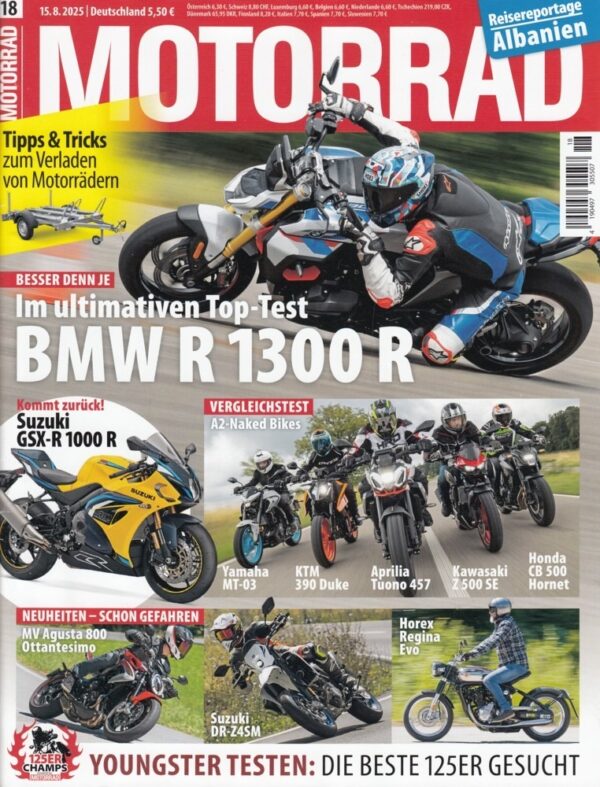MOTORRAD 18/2025 – Top-Test BMW R 1300 R; Suzuki GSX-R 1000 R, kommt zurück