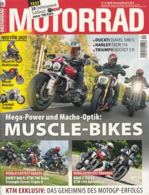 MOTORRAD 20/2020 – Muscle Bikes, Naked/Enduro Vergleich, BMW F 900 R, Harley Davidson, Ducati