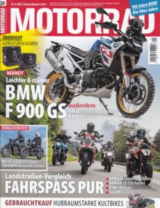Titelseite: MOTORRAD 20/2023 – Neuheit BMW F 900 GS, Yamaha XMAX 300 Tech MAX