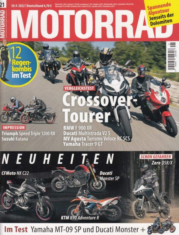MOTORRAD 21/2022 – Vergleich Yamaha MT-09 SP vs. Ducati Monster +