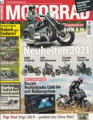 MOTORRAD 22/2020 – Neuheiten 2021, BMW R 18, Ducati Multistrada V4, Harley Heritage