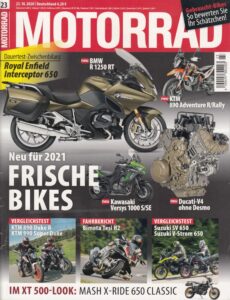 Titelseite: MOTORRAD 23/2020 – Frische Bikes, BMW R 1250 RT, KTM 890 Adventure, Kawasaki Versys, Ducati V4