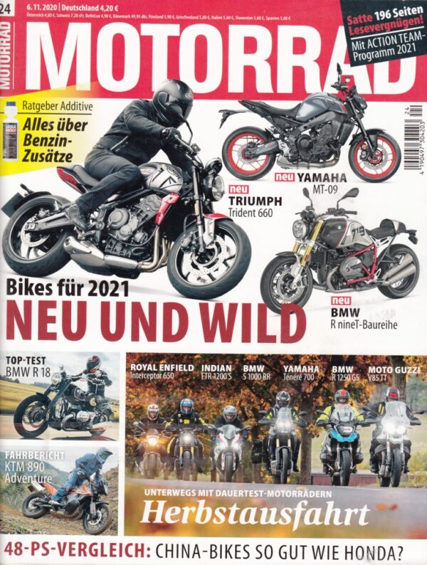 MOTORRAD 24/2020 – Neue Bikes 2021, BMW R18, Trident 660, MT-09, Herbst-Ausfahrt